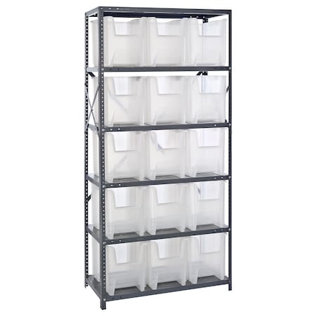 Quantum Storage Systems Steel Bin Shelving, 36" W x 75" H x 18" D, 6 Shelves, Gray QSBU-600CL
